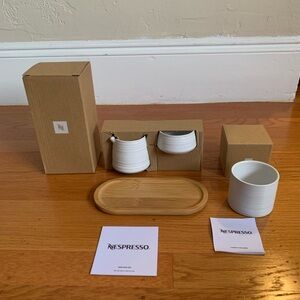 Nespresso White Ceramic creamer Cups candle with Bamboo Tray
